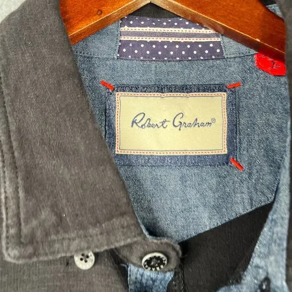 Robert Graham Shirt Large Black Button Up Long Sleeve Pocket Casual Mens - Picture 4 of 13